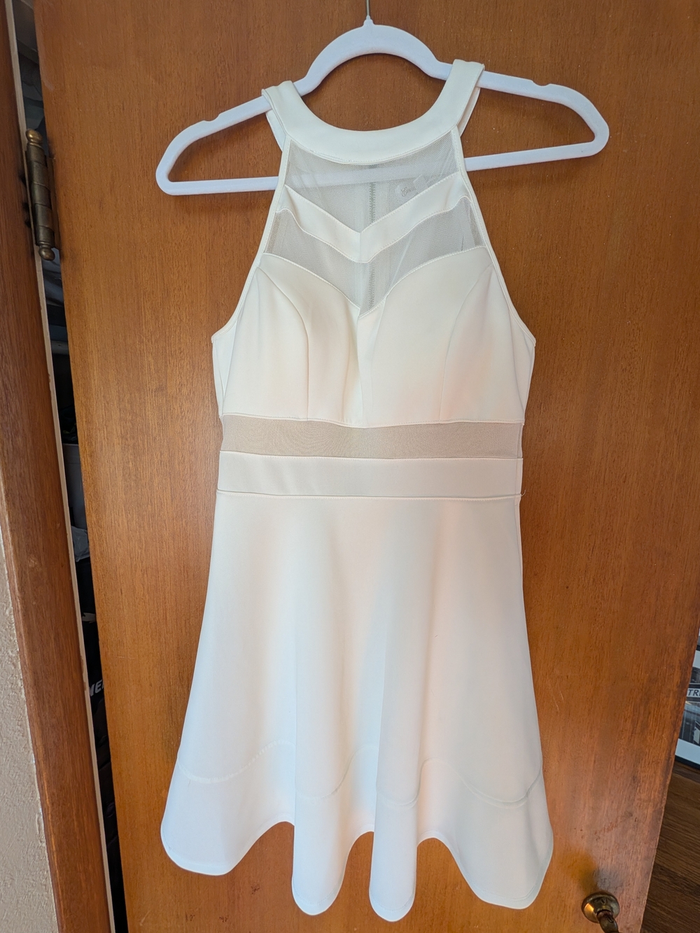 M Women's Cream Halter Fit-and-Flare Dress